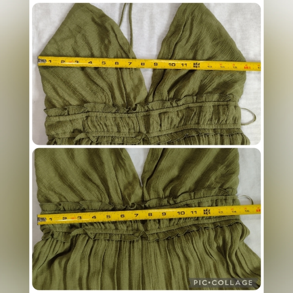 Fashion Nova Gianna Gauze Wide Leg Halter Jumpsuit Olive Green Size XL - Picture 16 of 16